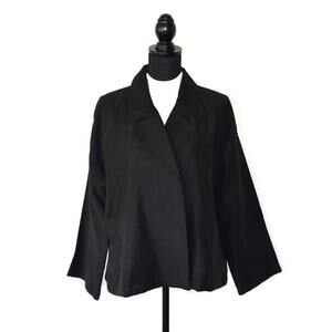 A8 NEW EILEEN FISHER Black Organic Linen Blend Open Front Jacket Size M